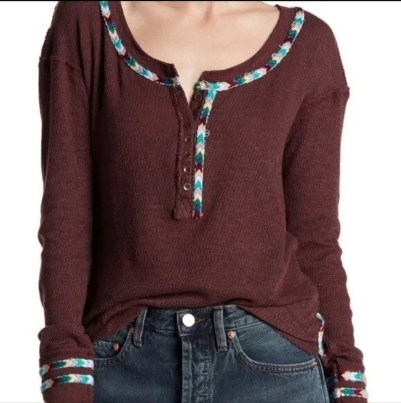 Free People Rainbow henley thermal top Wine - Picture 2 of 16